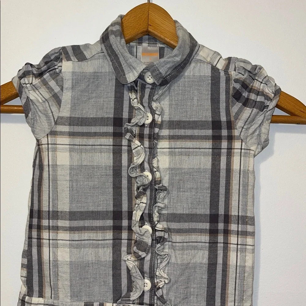 GYMBOREE Girls 5 Plaid Ruffle Dress Drop Waist Puff Sleeves Cotton Holiday Gold